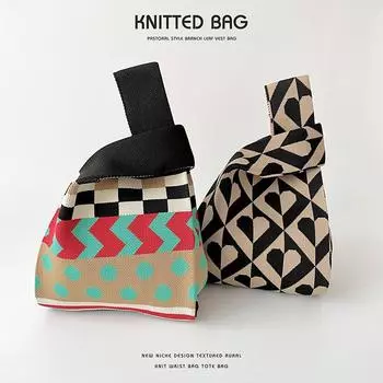 Сумка Eaby Color-Match Polka Dot Knitted на одно плечо, универсальная, вместительная плетеная сумка