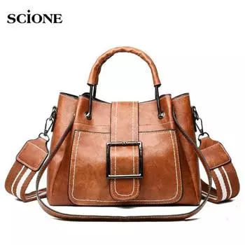 Сумка Fuga Ni, 2020, масляная кожа, железная ручка, толстая линия, сумка-ведро, сумка через плечо, сумка-мессенджер 27cm*13cm*29cm чёрный