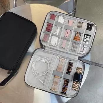 Сумка-футляр для часов, многофункциональная дорожная сумка для умных часов, ремешок для часов, ремешок для кабеля, сумка, портативный чехол, чехол для браслета, коробка для хранения 22cmx17cmx2cm чёрный