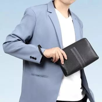 Сумка Grab Bag из натуральной кожи большой емкости, модная мужская сумка-конверт из коровьей кожи с верхним слоем, повседневная мужская сумка чёрный