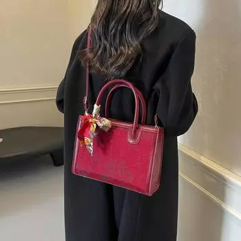 Сумка Guofeng женская 2024 года, новая модная красная свадебная сумка, сумка через плечо, большая вместительная свадебная сумка бордовый