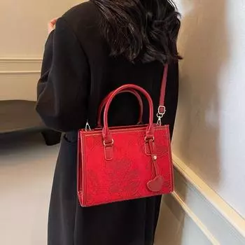 Сумка Guofeng женская 2024 года, новая модная красная свадебная сумка, сумка через плечо, большая вместительная свадебная сумка