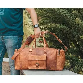 Сумка Gym Travel Luggage Duffel Weekend Overnight Vintage козья кожа 24 x 9 x 9 in коричневый