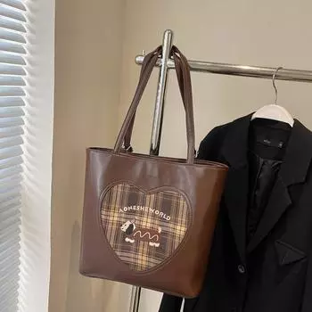 Сумка Happy Dog большой вместимости для женщин, осенняя новая модная ретро-сумка-тоут, клетчатая сумка на одно плечо для поездок на работу