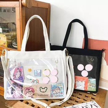 Сумка Harajuku Ita для женщин с прозрачным карманом Itabag для девочек старшей школы JK Crossbody сумка через плечо чёрный