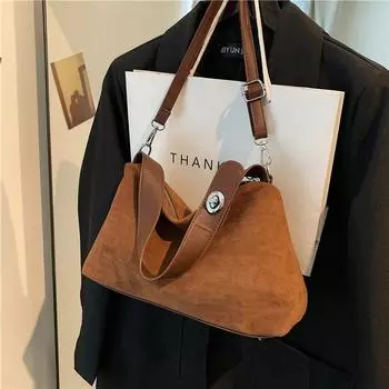 Сумка-хобо из искусственной замши, простая и универсальная, высококачественная сумка через плечо для женщин, повседневная мода