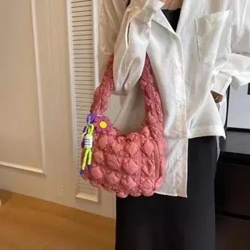 Сумка-хобо на плечо с застежкой-молнией, универсальная модная сумка, простая маятниковая сумка через плечо, мягкий хлопок, однотонный