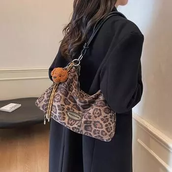 Сумка-хобо с леопардовым принтом в студенческом стиле, женская винтажная сумка через плечо, сумка через плечо для студентов, большая вместительная сумка-тоут кофейный