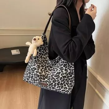 Сумка-хобо с леопардовым принтом, женская сумка через плечо, сумка через подмышку чёрный