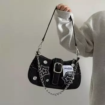 Сумка-хобо в стиле гранж, джинсовая сумка через плечо, сумка через плечо, винтажная сумка через плечо, повседневная сумка для женщин и девушек, для повседневных выходов на улицу синий