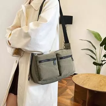 Сумка хобо женская большая вместительная нейлоновая легкая сумка через плечо студенческая сумка через плечо хаки