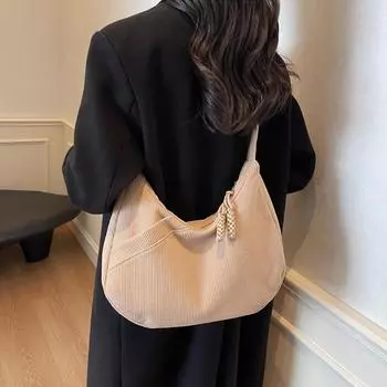 Сумка хобо женская сумка через плечо большая вместительная сумка для поездок на работу вельветовая сумка через плечо чёрный