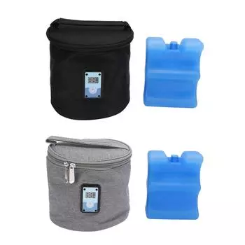 Сумка-холодильник для грудного молока с пакетом льда и цифровым дисплеем температуры, сумка-холодильник для детской бутылочки для кормящей мамы Dayc Grey