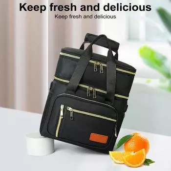 Сумка-холодильник для грудного молока со льдом. Водонепроницаемая изолированная сумка для пикника. Герметичная двухслойная сумка для кормящих мам. Плечевой ремень. Хранение молокоотсоса. чёрный