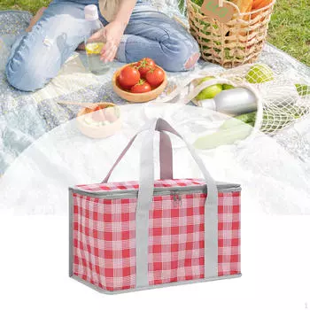 Сумка-холодильник для переноски с подставками для ручек Вертикальные изолированные многоразовые продуктовые магазины красный