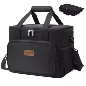 Сумка-холодильник, термоизолированная сумка-холодильник, походная сумка для барбекю, легкая, большая емкость 15 л, сумка через плечо, 2-сторонняя (черный)
