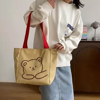 Сумка холщовая сумка большая вместимость плечо портативная девушка литературная холщовая сумка большая тканевая сумка дорожная для отдыха женская сумка белый