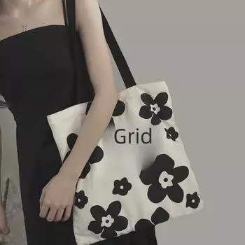 Сумка HyunA Floral Canvas Bag - большая вместимость, портативная, повседневная студенческая сумка 37x35 CM