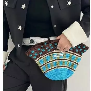 Сумка и шляпа двойного назначения, солнцезащитный козырек от солнца, для весенне-летнего использования, шляпа-ведро, вязаная крючком вручную, для женщин M56-58cm красный