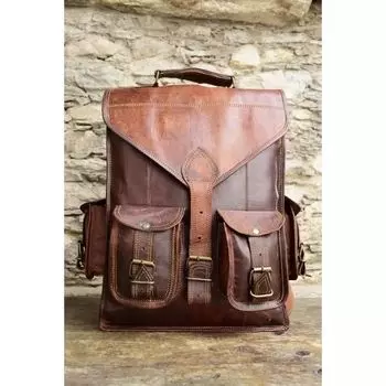 Сумка из 100% натуральной козьей кожи, рюкзак, винтажный рюкзак для ноутбука, коричневый, настоящий, Messenger 11 x 15 in коричневый