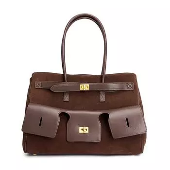 Сумка из антизамшевой ткани с несколькими карманами / Новая сумка унисекс для мотоцикла с замком в стиле панк 38x16x29cm кофейный