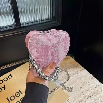 Сумка из бисера в форме персика с небольшим нишевым дизайном, элегантная и универсальная сумка через плечо с цепочкой, простая мини-сумка-конверт красного цвета