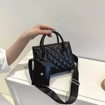 Сумка из цельного ПУ-материала с ромбовидным узором и широким плечевым ремнем, сумка через плечо на одно плечо