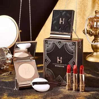 Сумка из черного золота, губная помада, красная пудра для макияжа, портативная высококачественная коробка для макияжа ограниченного выпуска, изысканная косметичка