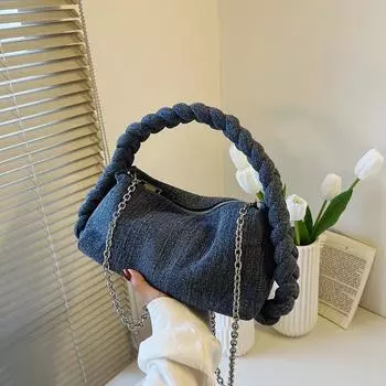 Сумка из чистого денима, модная сумка-мессенджер на одно плечо, женская сумка (20cm<Max Length<30cm)
