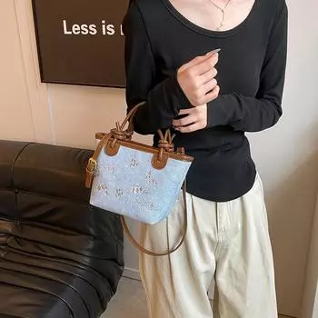 Сумка из денима с ручкой из искусственной кожи, модная женская сумка на одно плечо, сумка через плечо на одно плечо, новая модель