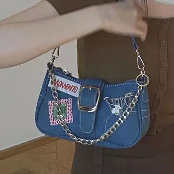 Сумка из денима, винтажная, дизайнерская, с чувством ниши, сумка-подмышка, шикарная, подходящая ко всему, сумка через плечо с цепочкой, женская, новая, популярная, крутая