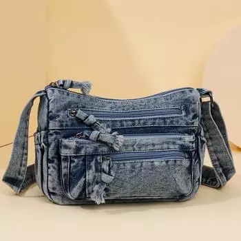 Сумка из денима, женская сумка среднего возраста, сумка через плечо, большая вместимость, сумка через плечо хаки