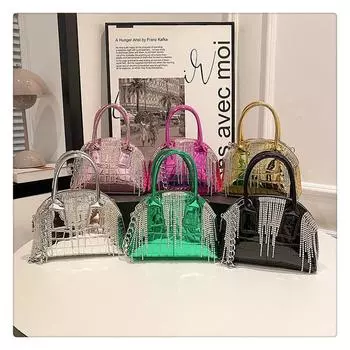 Сумка из глянцевой нишевой кожи из лаковой кожи, женская сумка, стильная и универсальная сумка через плечо, сумка-ракушка с кисточкой серебряный