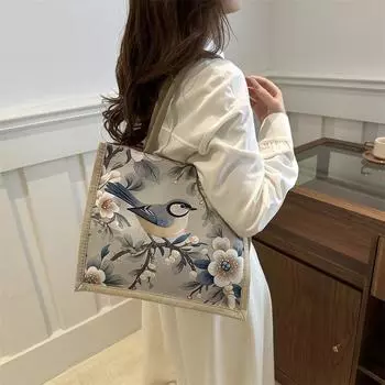 Сумка из хлопчатобумажной и льняной ткани, вместительная сумка для отдыха в иностранном стиле, женская сумка с принтом, новая модная сумка для шопинга
