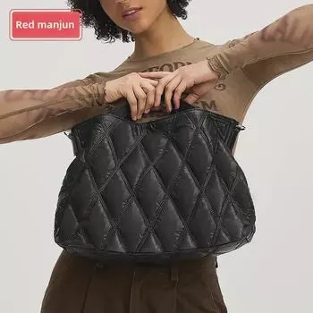 Сумка из хлопка Rhombus Space: Новая стильная сумка-тоут с пуховым наполнителем, однотонная сумка через плечо для осени/зимы