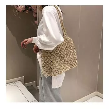 Сумка из хлопка ручной работы, пляжная сумка, одно плечо, портативная, для отдыха, туризма и отпуска, рыболовная сеть чёрный