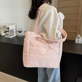Сумка из хлопка, зимняя, универсальная, повседневная, легкая, однотонная, сумка-тоут, портативная, сумка для подмышек розовый