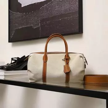 Сумка из холщовой кожи для / контрастного цвета, простая и модная сумка Boston, сумка через плечо для поездок на работу 29x13x16cm коричневый