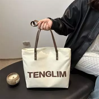 Сумка из холста Alphabet, женская, большой емкости, весна-лето, студенческая, школьная, дорожная, модная и универсальная сумка-тоут серый