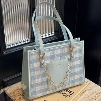 Сумка из холста для отдыха для женщин, новая летняя универсальная клетчатая сумка через плечо для школы, дорожная сумка