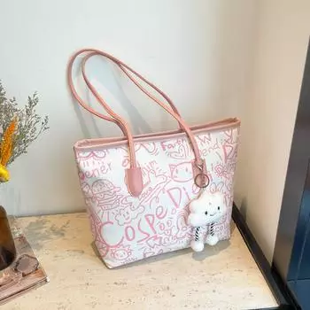 Сумка из холста Graffiti, женская, 2025 года, новая, повседневная, сумка через плечо, универсальная, вместительная, для студентов и студентов