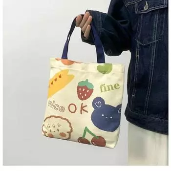 Сумка из холста, маленькая, свежая, студенческая, женская, повседневная, многоразовая, хлопковая, пляжная сумка для покупок