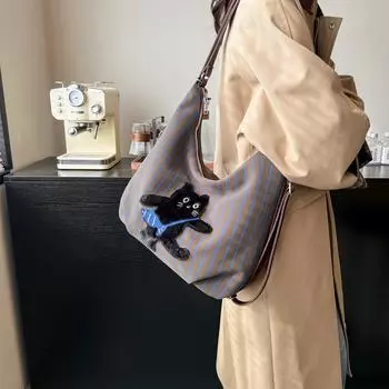 Сумка из холста с буквами синего и белого цвета в полоску, повседневная, ленивый ветер, большая вместимость, сумка через плечо, сумка-тоут 29*12*25