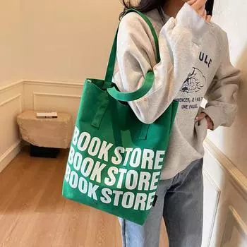 Сумка из холста с буквенным принтом, женская сумка на плечо, большая вместимость, сумка для школьников и студентов бежевый