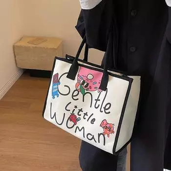 Сумка из холста с красочным буквенным принтом, новая, вместительная, повседневная сумка через плечо