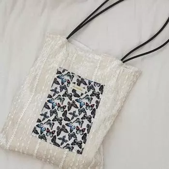 Сумка из холста с перламутровым нишевым дизайном, большая вместимость, сумка для поездок на работу, для девочек, переносная сумка через плечо с кружевом