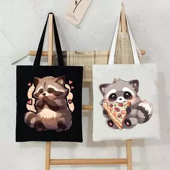 Сумка из холста с принтом, женская, симпатичная, с изображением животных, сумка через плечо, большая вместительная сумка для покупок, женская модная сумка
