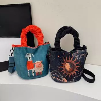 Сумка из холста с принтом, женская сумка, новая модная, крутая, индивидуальная, сумка через плечо, сумка-ведро с мультяшной иллюстрацией