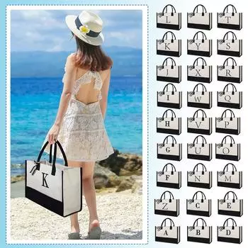 Сумка из холста с вышитыми буквами, персонализированный подарок, подходящий для свадьбы, пляжа, фестиваля, это отличный подарок для подруг One Size