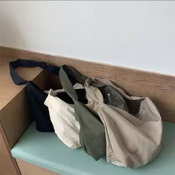 Сумка из холста в стиле ретро с пельменями, большая вместимость, ленивый ветер, однотонная, универсальная, на одно плечо, косая сумка для мужчин и женщин чёрный